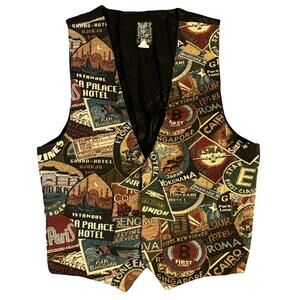 Vintage 90s Abstract Graphic Vest Mens Large Black Multi Art Streetwear Rare